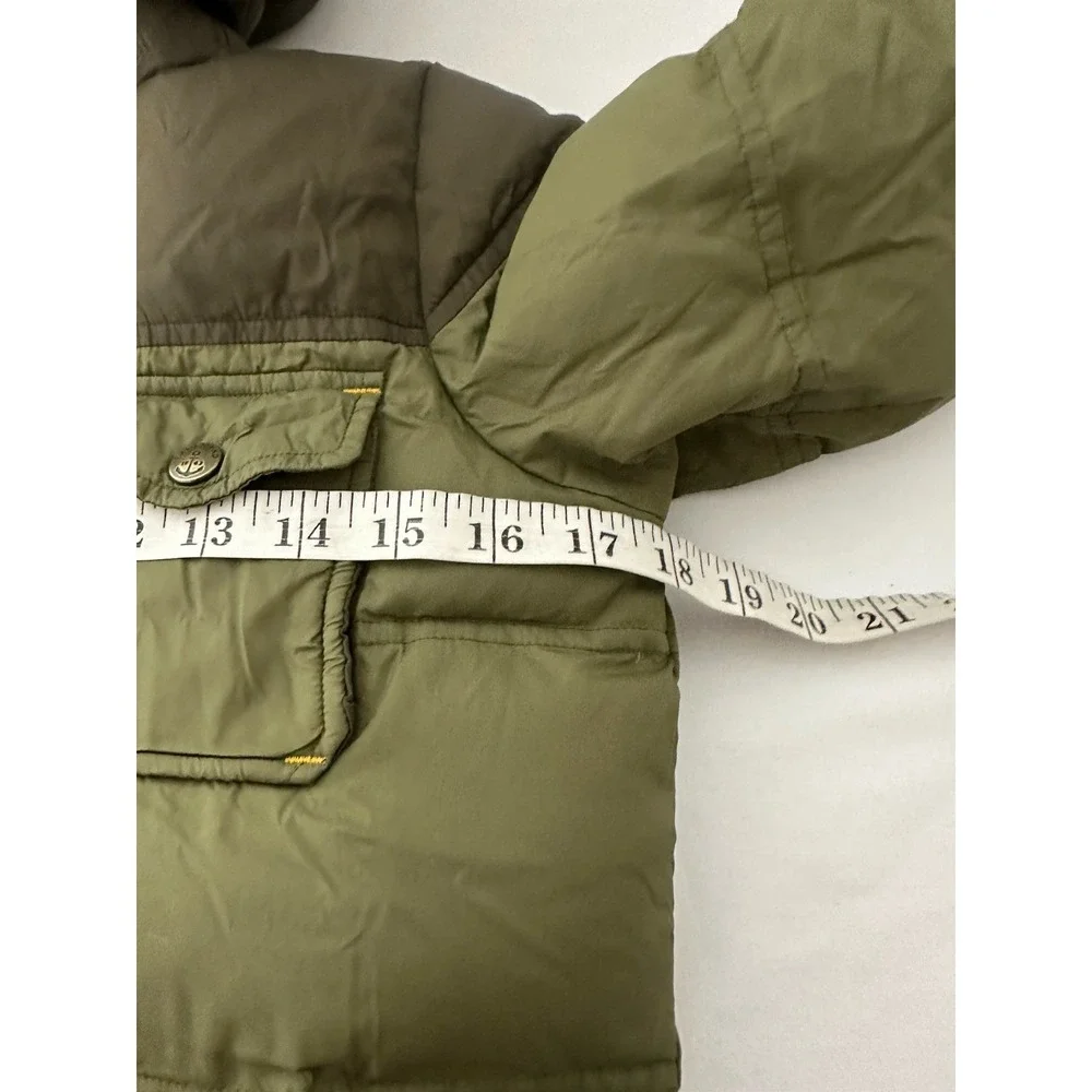 Lands End Kids Size L/7 Green Down‎ Puffer Jacket Hood Pockets Winter Warm Coat